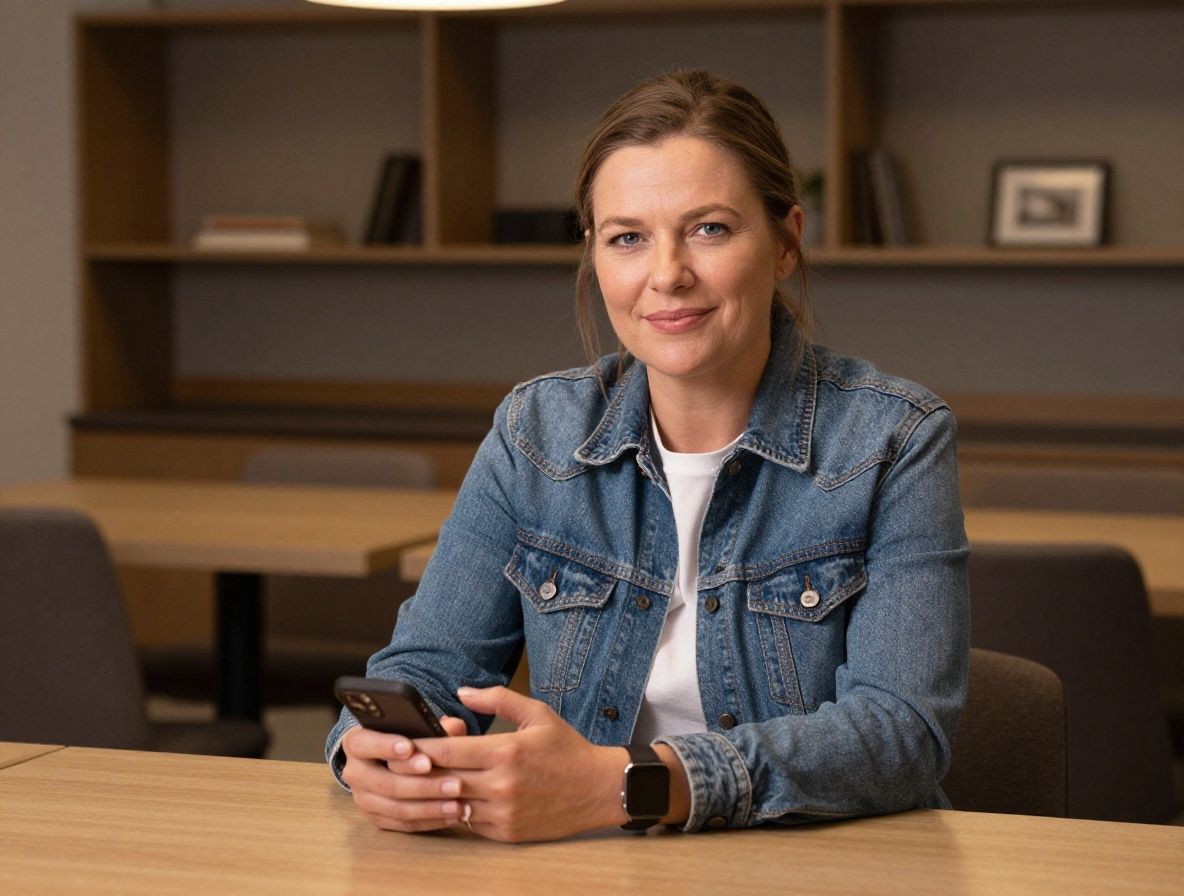 Noin 60-vuotias nainen istuu rauhallisessa ulkotilassa teekuppi kädessä, tyyni ja elävä ilme